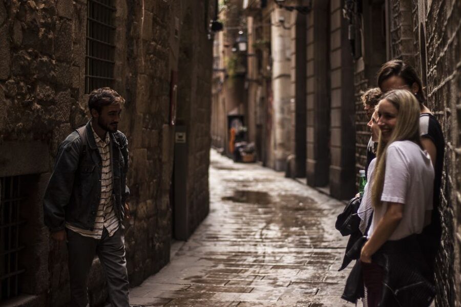 Barcelona: Old Town Tapas & Paella Food Tour with 8 Tastings - El Born to the market: jamón, cheeses, and what to look for