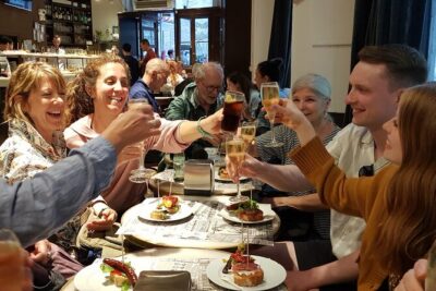 Madrid History Food Tour: Tapas & Drinks Tasting - Garlic shrimp, bravas, and eggplant with sweet balsamic